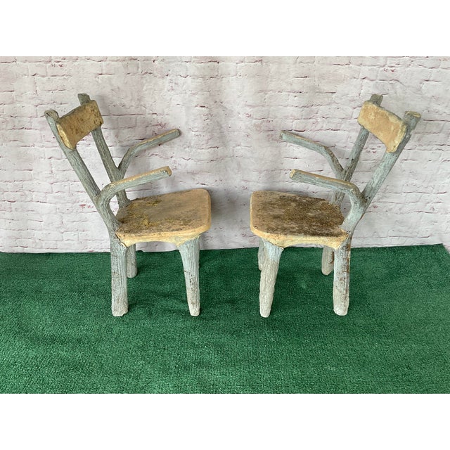 Metal Set of Four Faux Bois Garden Chairs For Sale - Image 7 of 14