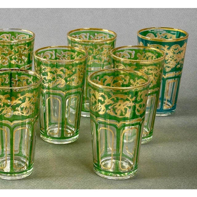French Crystal Green Gilded Tumblers, 1910s, Set of 12 For Sale - Image 6 of 8