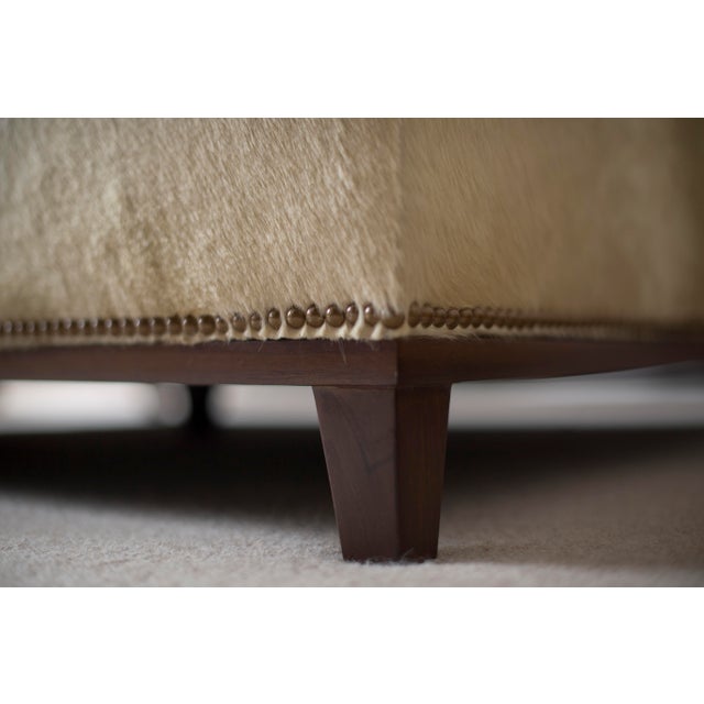 Wood Custom Upholstered Hair on Hide Ottoman For Sale - Image 7 of 8