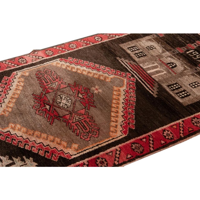 Brown Vintage Pictorial Turkish Brown Wool Rug For Sale - Image 8 of 9