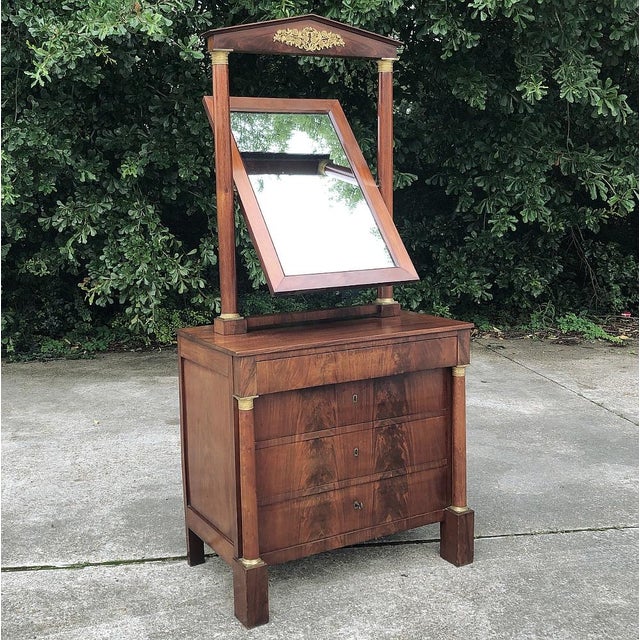 19th Century French Empire Period Mahogany Dresser With Mirror For Sale In Baton Rouge - Image 6 of 15