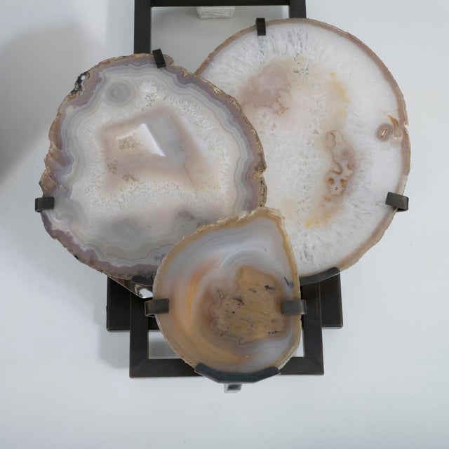 1980s Pair of Cut Agate Wall Sconces With Rectangular Fabric Shades For Sale - Image 5 of 15