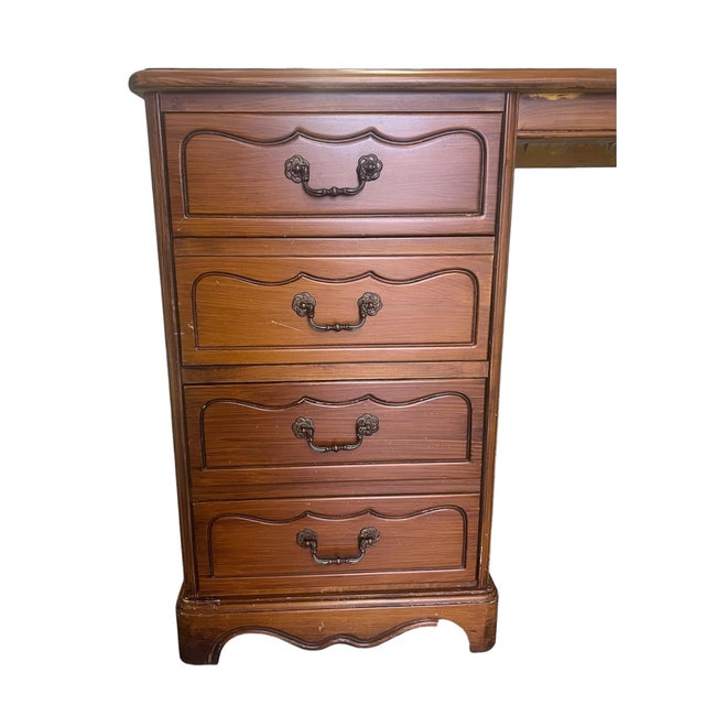 American 1960s American Traditional Executive Kneehole Desk With File Drawer, Solid Wood For Sale - Image 3 of 12