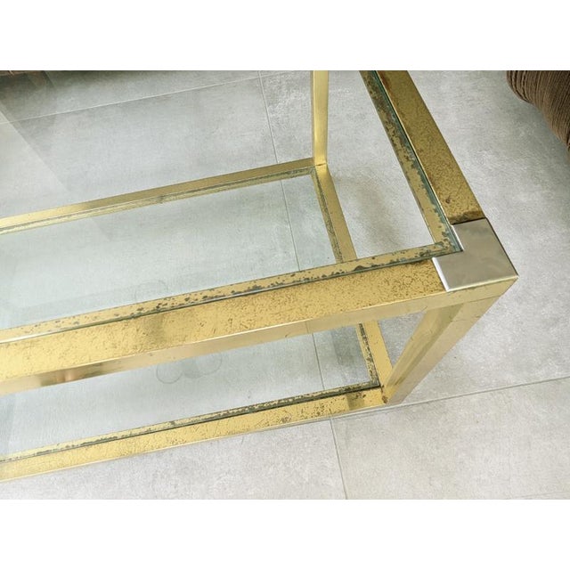 Italian Brass, Chrome Plated Metal and Glass Coffee Table with Wheels, 1970s For Sale - Image 14 of 16