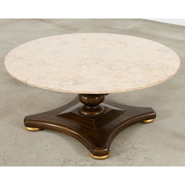 Midcentury Round Marble Top Pedestal Cocktail Table For Sale - Image 9 of 16