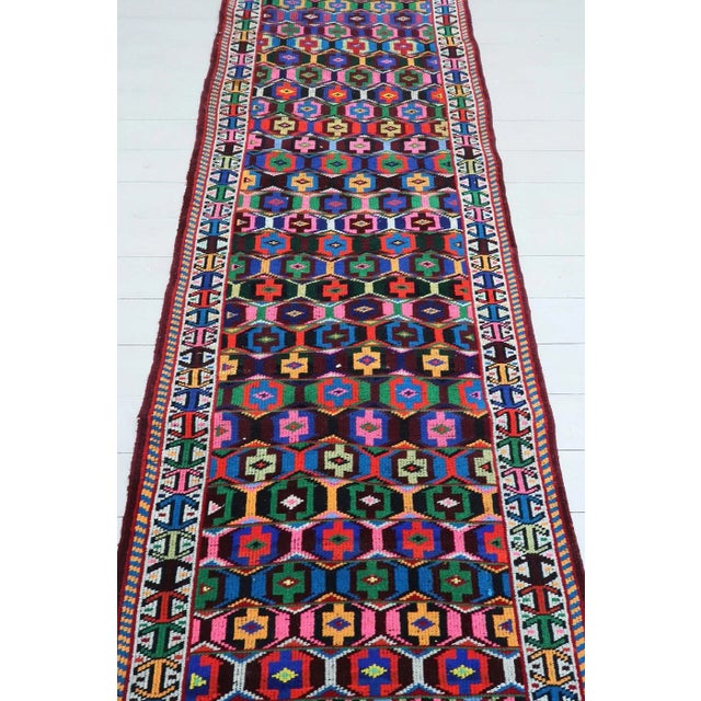 Vintage Turkish Rug Runner Geometric Carpet Runner-2′11″ × 12′11″ For Sale - Image 4 of 13