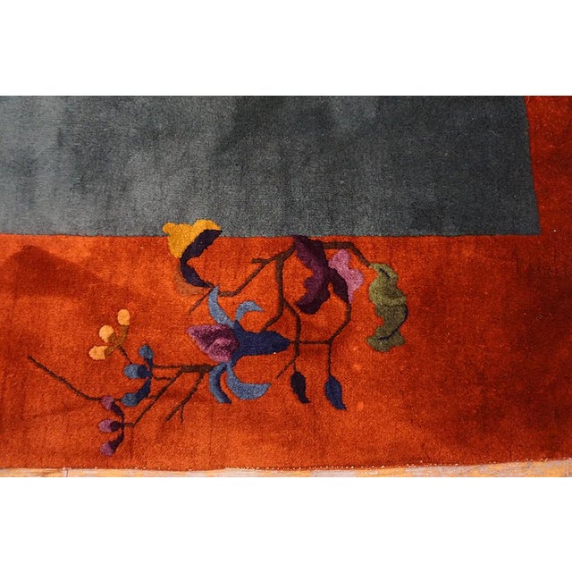 Exceptional Army Green Color Ground With Bits of Chinese Ornament Floral Design Antique Chinese Art Deco Rug For Sale - Image 13 of 15