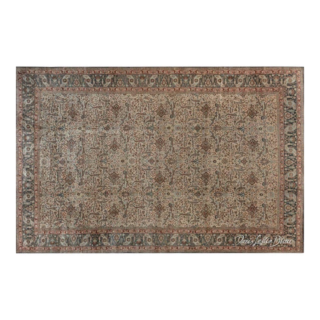 Fine Antique Persian Tabriz Botanic Design Handmade Wool Rug For Sale