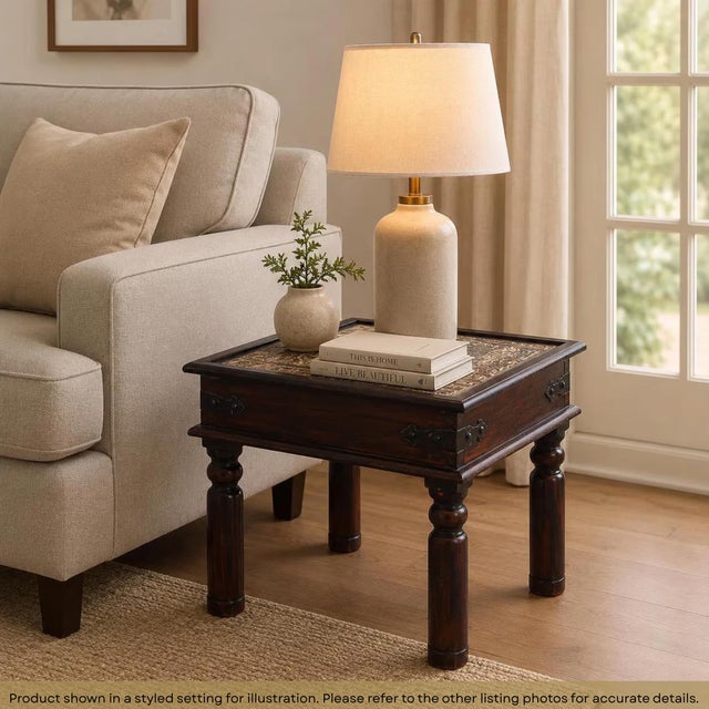 Dimensions: 24" W X 24" D X 18" H Features: • 100% solid wood end table • Entirely handmade by expert artisans • Mango...
