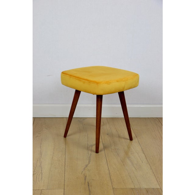 Vintage Square Yellow-Gold Stool from PRL, 1970s For Sale - Image 3 of 7