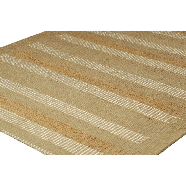 Mid-Century Modern Rug & Kilim’s Scandinavian Rug with Beige and Taupe Geometric Stripes - 6x9 For Sale - Image 3 of 7