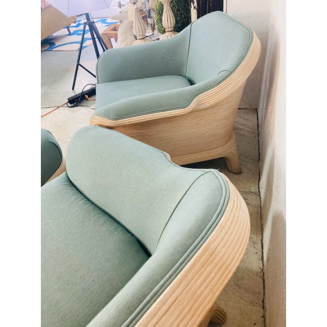 Wood Vintage Coastal Pencil Reed Set, Chairs and Ottoman - 3 Pieces For Sale - Image 7 of 13