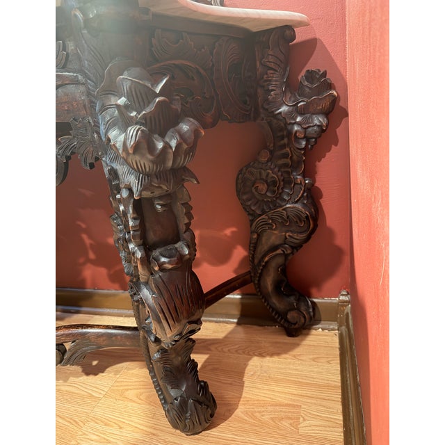 Wood Design Toscano Hapsburg Solid Mahogany Rococo Console Table & Mirror Set - Genuine White Marble Top For Sale - Image 7 of 9