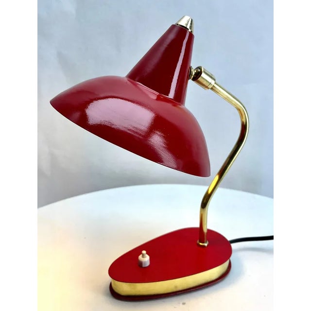 Metal Vintage Red Adjustable Table Lamp, 1950s For Sale - Image 7 of 12