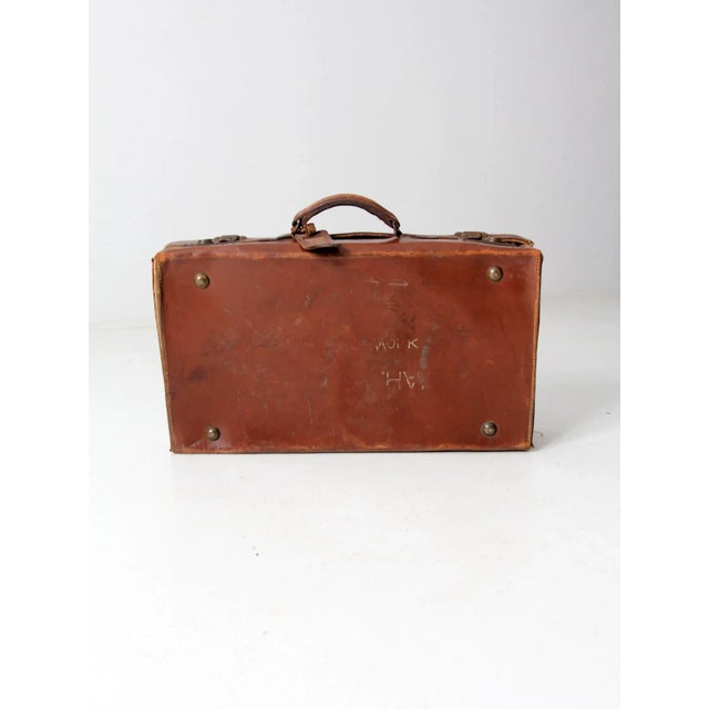 Antique Leather Suitcase For Sale - Image 9 of 11