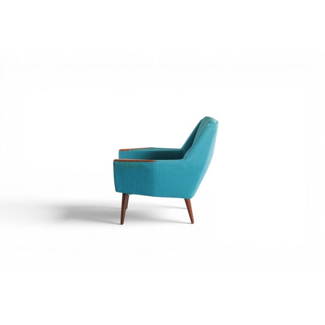 Mid 20th Century 1960s Danish Low-Back Lounge Chair in Blue Wool + Teak For Sale - Image 5 of 8