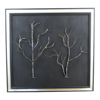 Large Vintage John-Richard Brutalist Metal Tree Sculpture Framed Wall Art For Sale