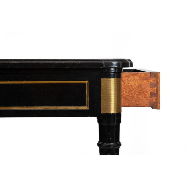 A Fine Black Louis XVI Style Leather Writing Table Desk Bureau Plat Ca. 1950 For Sale - Image 13 of 18