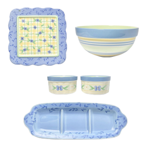 1990s Pfaltzgraff “Summer Breeze” Ceramic Dinnerware Serving Set - 5 Piece