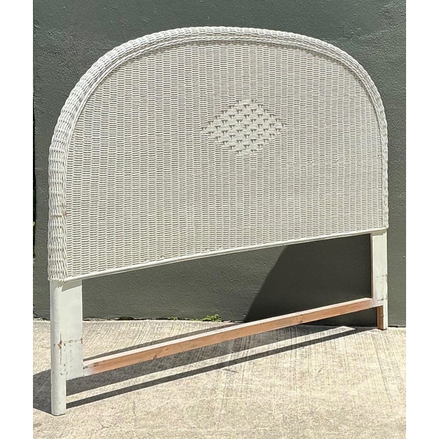 Vintage White Rattan Queen Headboard For Sale - Image 11 of 13