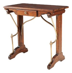 Italian Rustic Console Table With Brass Supports and Drawer