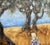 Brown Zvi Livni, Modernist Picnic Olive Trees Israel Landscape Oil Painting Zvi Livni Israeli Art, 20th Century For Sale - Image 8 of 9