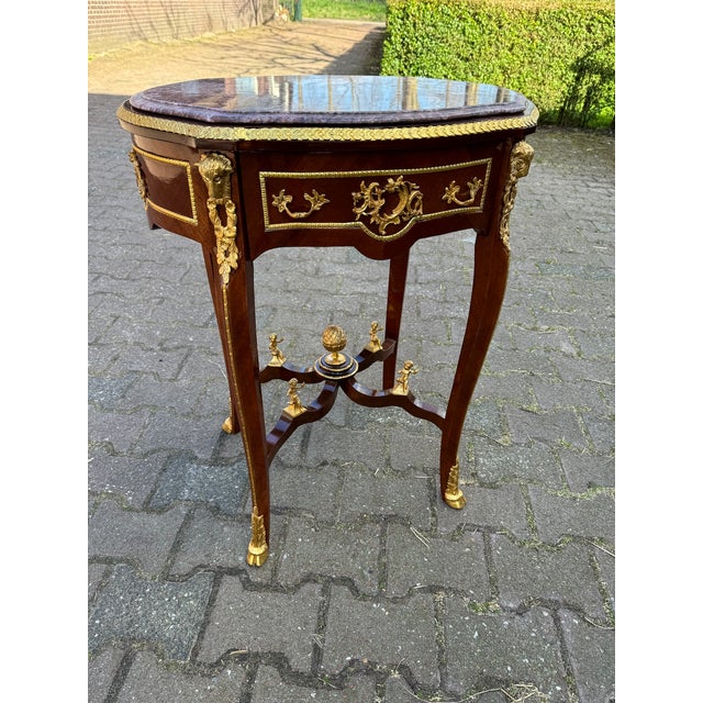 1960s 1960s French Louis XVI Pink Marble Mahogany Center Table 1pc For Sale - Image 5 of 13