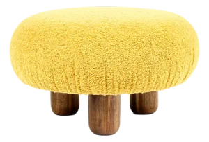 Custom Bolete Ottoman Footstool — Turned Walnut Legs — Goldenrod Bouclé