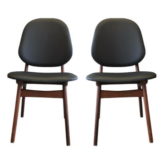 Model 75 Chairs in Teak and Black Leather by Arne Hovmand Olsen, 1960s, Set of 2 For Sale