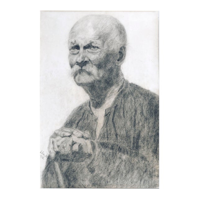 William Clothier Watts Portrait of a Gentleman Realism Charcoal on Paper 1956 For Sale