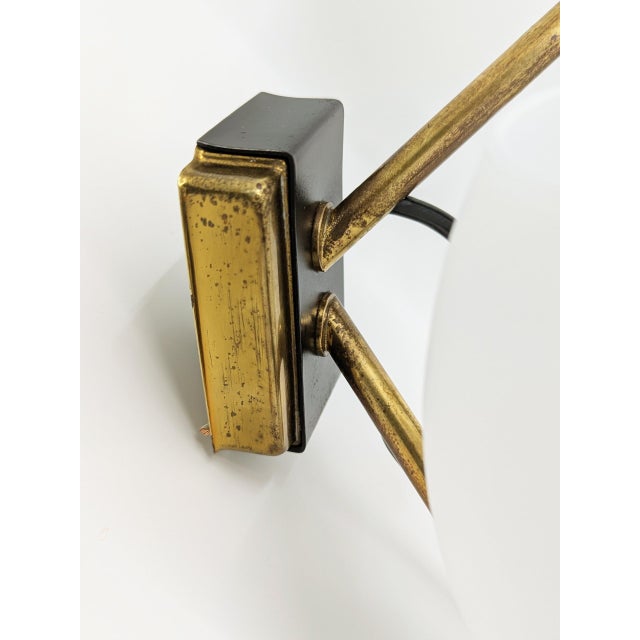 Metal Mid-Century Italian Black Metal, Brass and Opaline Glass Sconces, 1950s, Set of 2 For Sale - Image 7 of 18