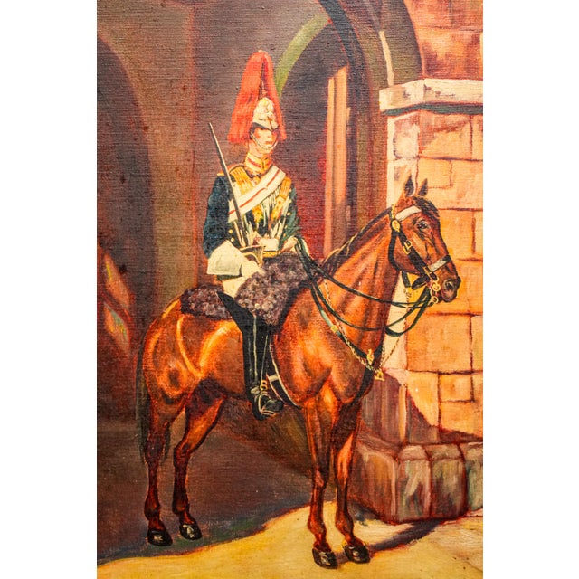 1930s 1930s Stately Ceremonial Guard British Military Soldier on Horse Royal Mews Oil Painting Art Home Wall Decor For Sale - Image 5 of 14