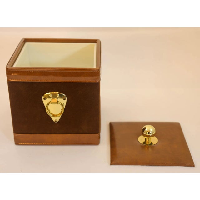 Mid 20th Century Georges Briard Ice Bucket Brown Suede Square With Brass Vintage 1950s For Sale - Image 5 of 9