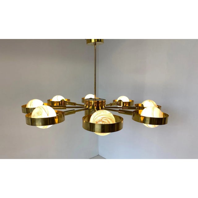 Italian Art Deco Murano Glass & Brass Ceiling Lamp For Sale - Image 13 of 17