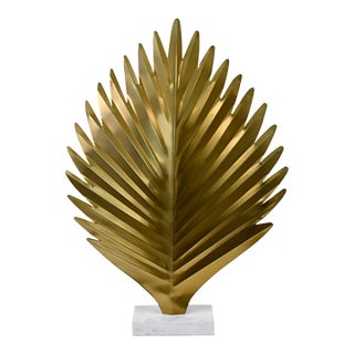 Matthew Izzo Home Sprig Antique Brass Table Sculpture on Marble Base For Sale