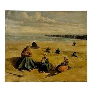 In the Style of Johannes Evert Hendrik Akkeringa Oil on Panel Beach Scene C.1920 For Sale