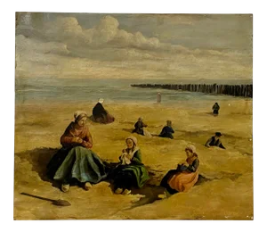 In the Style of Johannes Evert Hendrik Akkeringa Oil on Panel Beach Scene C.1920