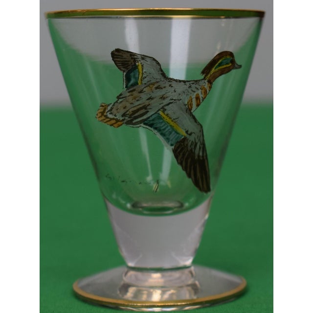 Transparent Set X 6 Cyril Gorainoff Sherry Glasses W/ Enamel Hand Painted Waterfowl Birds For Sale - Image 8 of 9