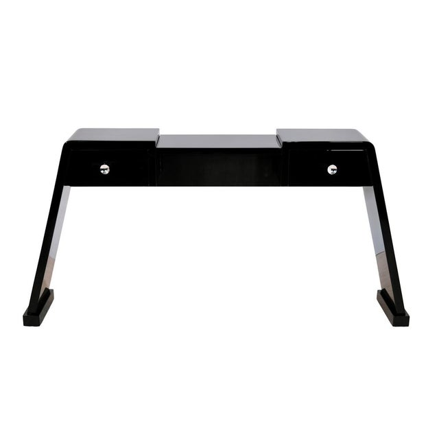 Art Deco Console in Black High-Gloss Lacquer with Two Small Drawers, 1930s, in Restored conditions. Designed 1920 to 1949