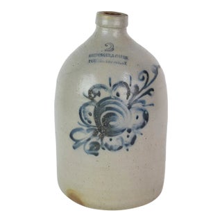 Antique 1800s Reidinger & Caire Ny Stoneware Salt Glazed Cobalt Pottery Jug Vase For Sale