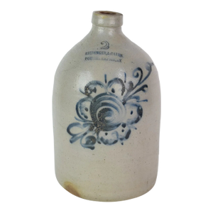 Antique 1800s Reidinger & Caire Ny Stoneware Salt Glazed Cobalt Pottery Jug Vase