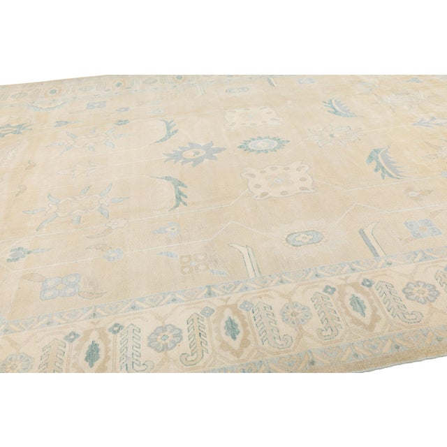 Modern Oushak Wool Rug Hand-Knotted Beige With Botanical Design For Sale - Image 11 of 11