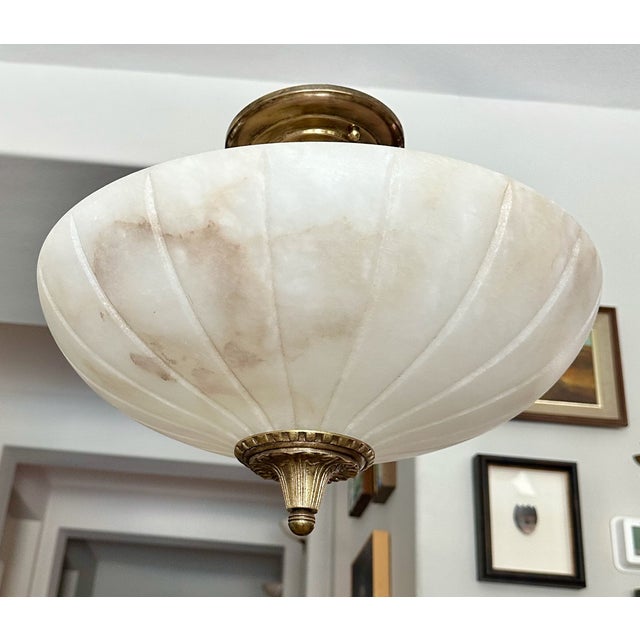Traditional 1970s French Directoire Style Alabaster Flushmount Ceiling Light For Sale - Image 3 of 16