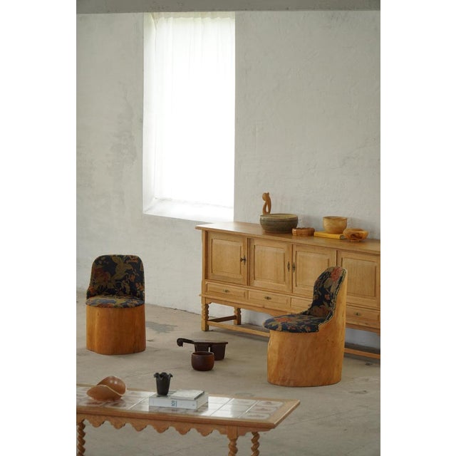 Mid-Century Swedish Pine Stump Chair / Kubstol with Floral Upholstery, 1960s For Sale - Image 15 of 17