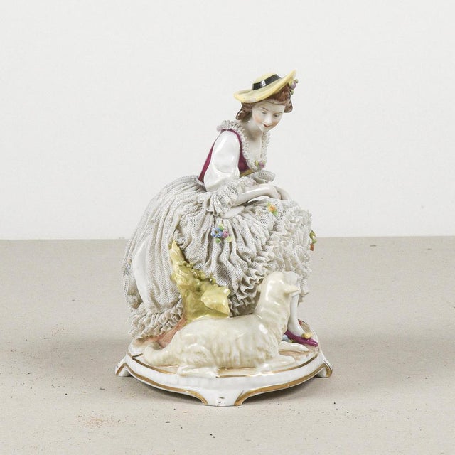 Lady with Lamb Statuette from Capodimonte For Sale - Image 3 of 9
