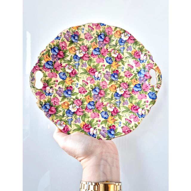 Vintage English Sweet Pea Chintz Tray from Royal Winton, 1930s For Sale - Image 4 of 5