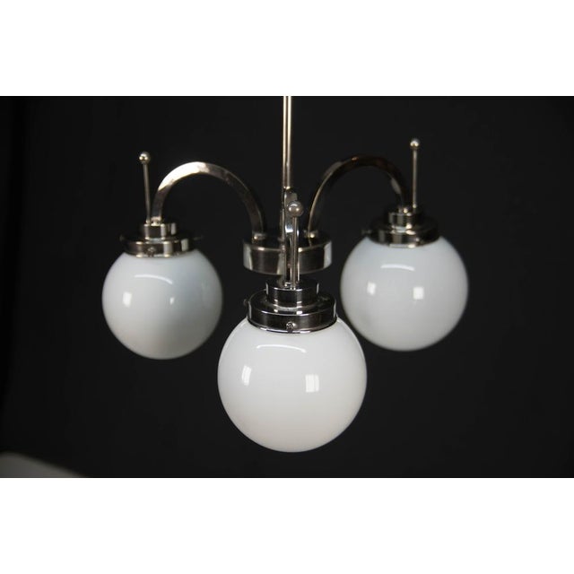 Metal Art Deco Nickel-Plated 3-Flame Chandelier, 1920s For Sale - Image 7 of 13