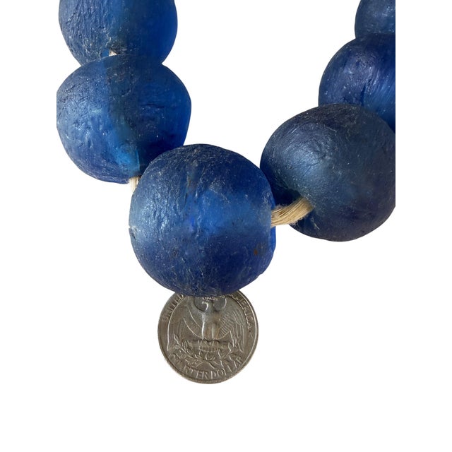 African Vintage African Jumbo Glass Dark Blue Trading Beads Necklace One String For Sale - Image 3 of 11