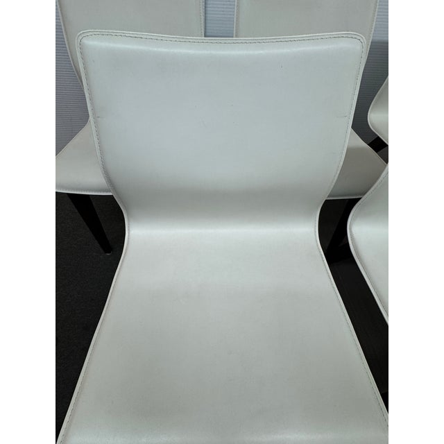 X-Back White Leather and Dark Walnut Wood Dining Side Chairs, Set of Ten For Sale - Image 9 of 12