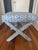 Ballard X bench in fun blue Lynx fabric. In very good condition, perfect addition to any room!